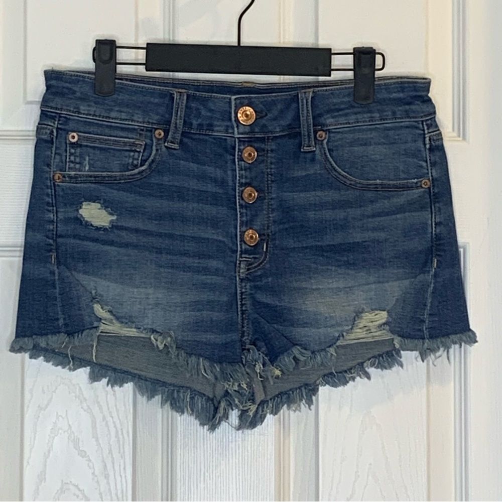 American Eagle Women’s Hi-Rise Shortie Denim Button Fly Jean Shorts Size 8